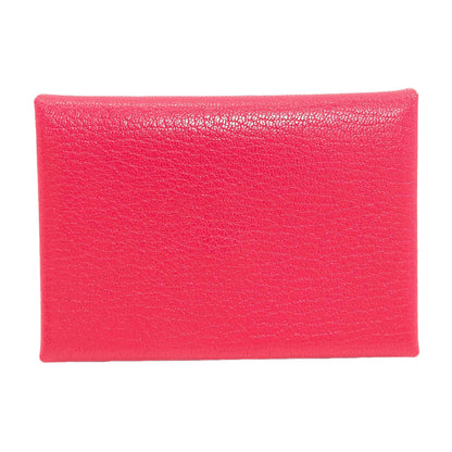 HERMES エルメス カルヴィ デュオ ローズエクストリーム シルバー金具 カードケース シェーブル レディース 中古