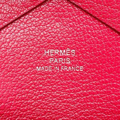 HERMES エルメス カルヴィ デュオ ローズエクストリーム シルバー金具 カードケース シェーブル レディース 中古