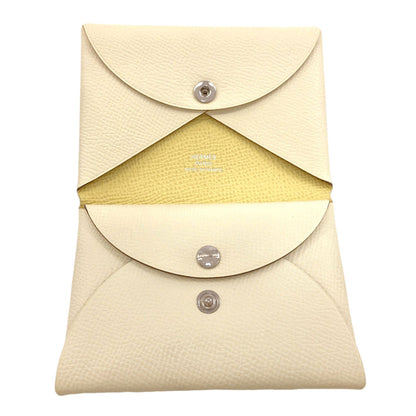 HERMES エルメス カルヴィ デュオ ヴェルソ ナタ ジョーヌプッサン シルバー金具 カードケース エプソン レディース 中古