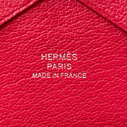 HERMES エルメス カルヴィ デュオ ローズエクストリーム シルバー金具 カードケース シェーブルシャムキラ レディース 中古