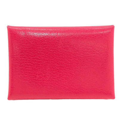 HERMES エルメス カルヴィ デュオ ローズエクストリーム シルバー金具 カードケース シェーブル レディース 中古