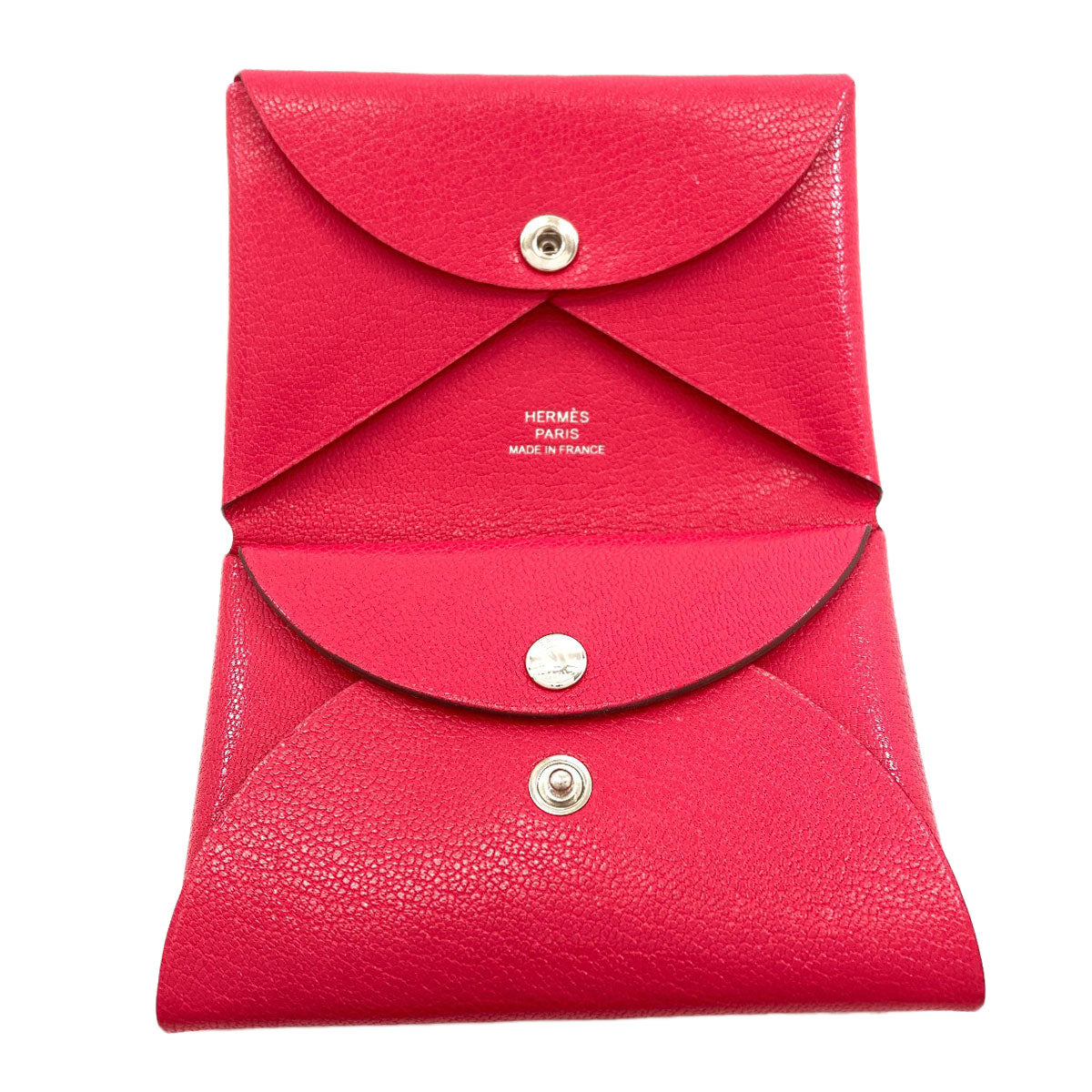 HERMES エルメス カルヴィ デュオ ローズエクストリーム シルバー金具 カードケース シェーブル レディース 中古
