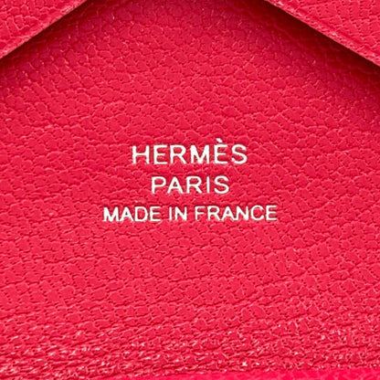 HERMES エルメス カルヴィ デュオ ローズエクストリーム シルバー金具 カードケース シェーブル レディース 中古