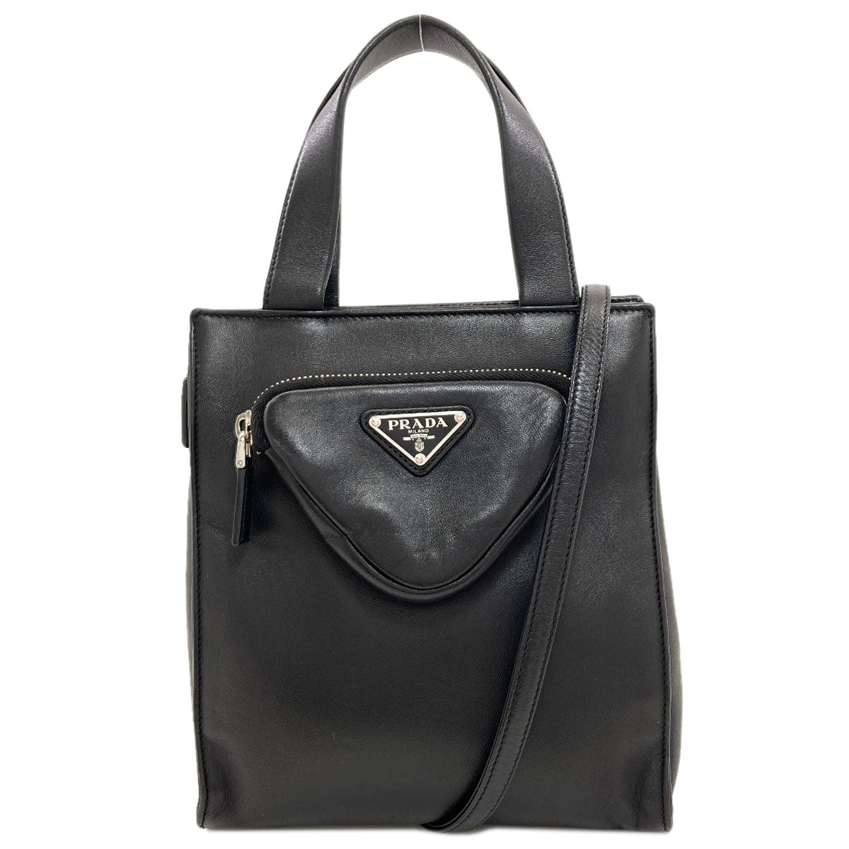 PRADA プラダ ロゴ金具 ハンドバッグ ラムスキン レディース 中古