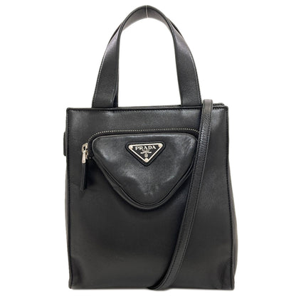 PRADA プラダ ロゴ金具 ハンドバッグ ラムスキン レディース 中古
