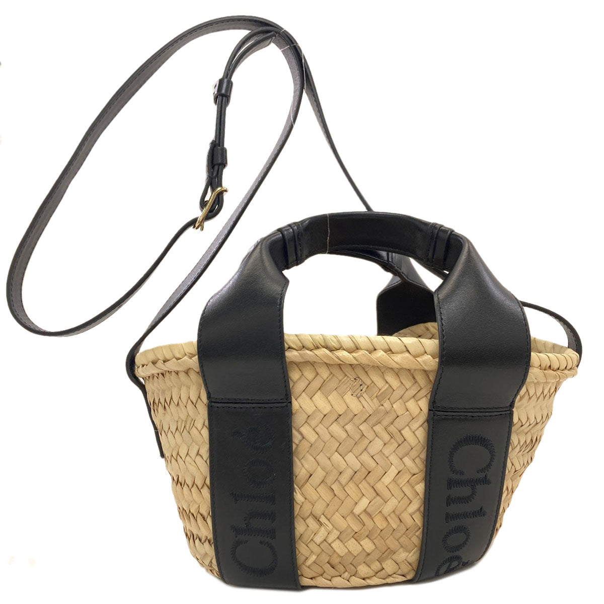 CHLOE クロエ センス スモール バスケット 2WAY ハンドバッグ ラフィア レディース 中古