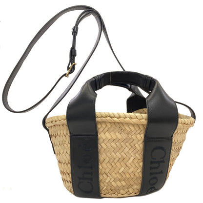 CHLOE クロエ センス スモール バスケット 2WAY ハンドバッグ ラフィア レディース 中古