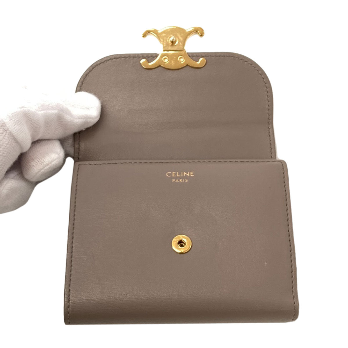 CELINE セリーヌ トリオンフ フラップ 三つ折り 二つ折り財布（小銭入れあり） カーフ レディース 中古