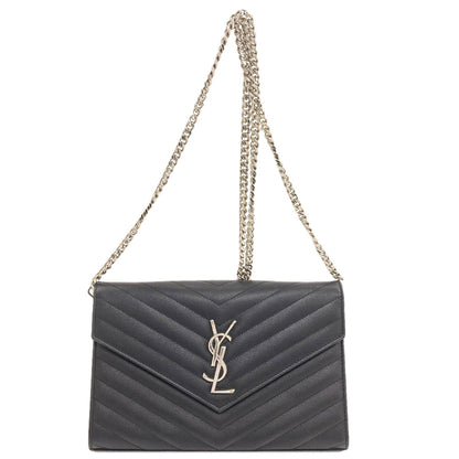 YVES SAINT LAURENT イヴ・サンローラン チェーンショルダー Vステッチ ショルダーバッグ カーフ レディース 中古