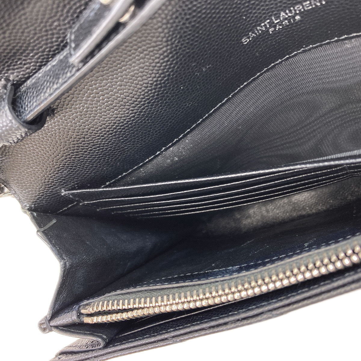 YVES SAINT LAURENT イヴ・サンローラン チェーンショルダー Vステッチ ショルダーバッグ カーフ レディース 中古