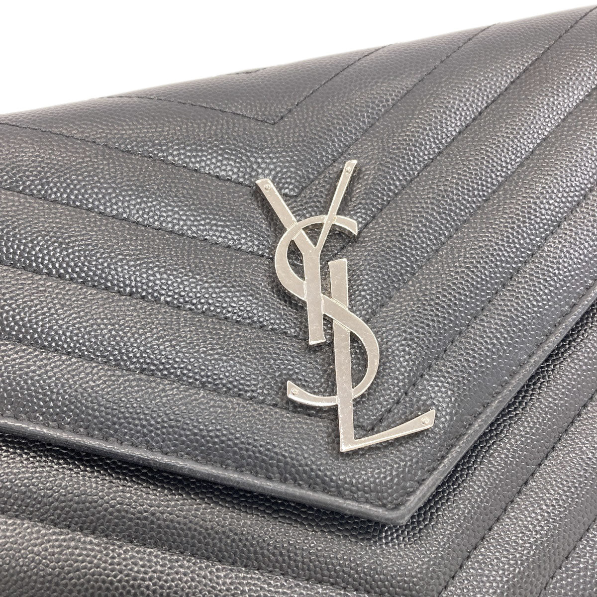 YVES SAINT LAURENT イヴ・サンローラン チェーンショルダー Vステッチ ショルダーバッグ カーフ レディース 中古