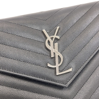 YVES SAINT LAURENT イヴ・サンローラン チェーンショルダー Vステッチ ショルダーバッグ カーフ レディース 中古