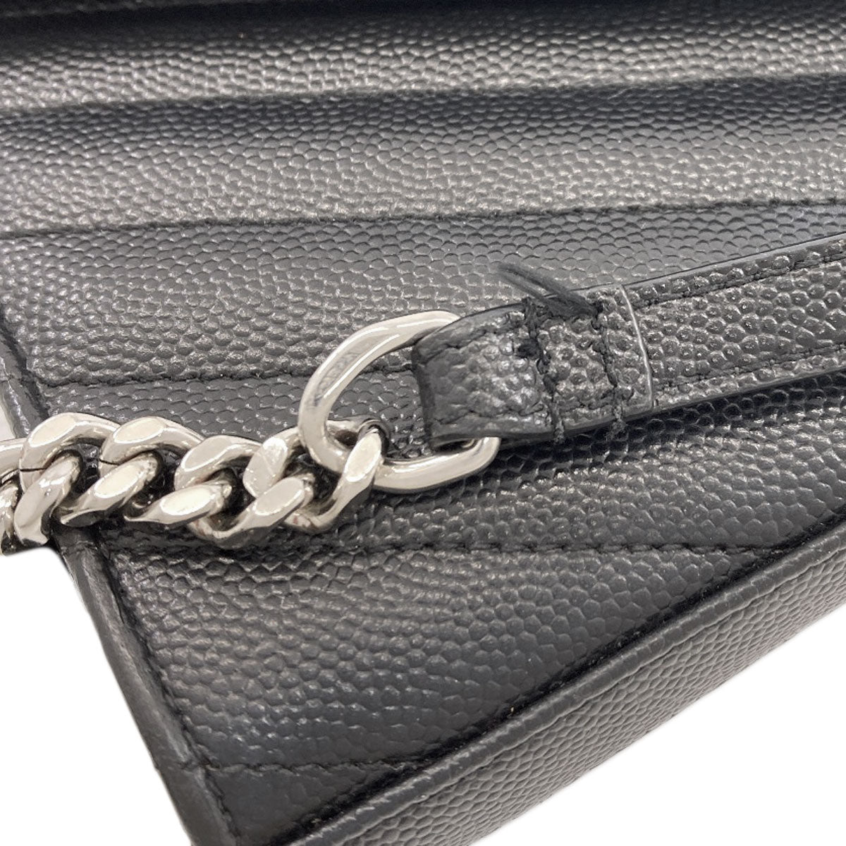 YVES SAINT LAURENT イヴ・サンローラン チェーンショルダー Vステッチ ショルダーバッグ カーフ レディース 中古