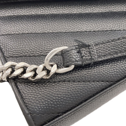 YVES SAINT LAURENT イヴ・サンローラン チェーンショルダー Vステッチ ショルダーバッグ カーフ レディース 中古