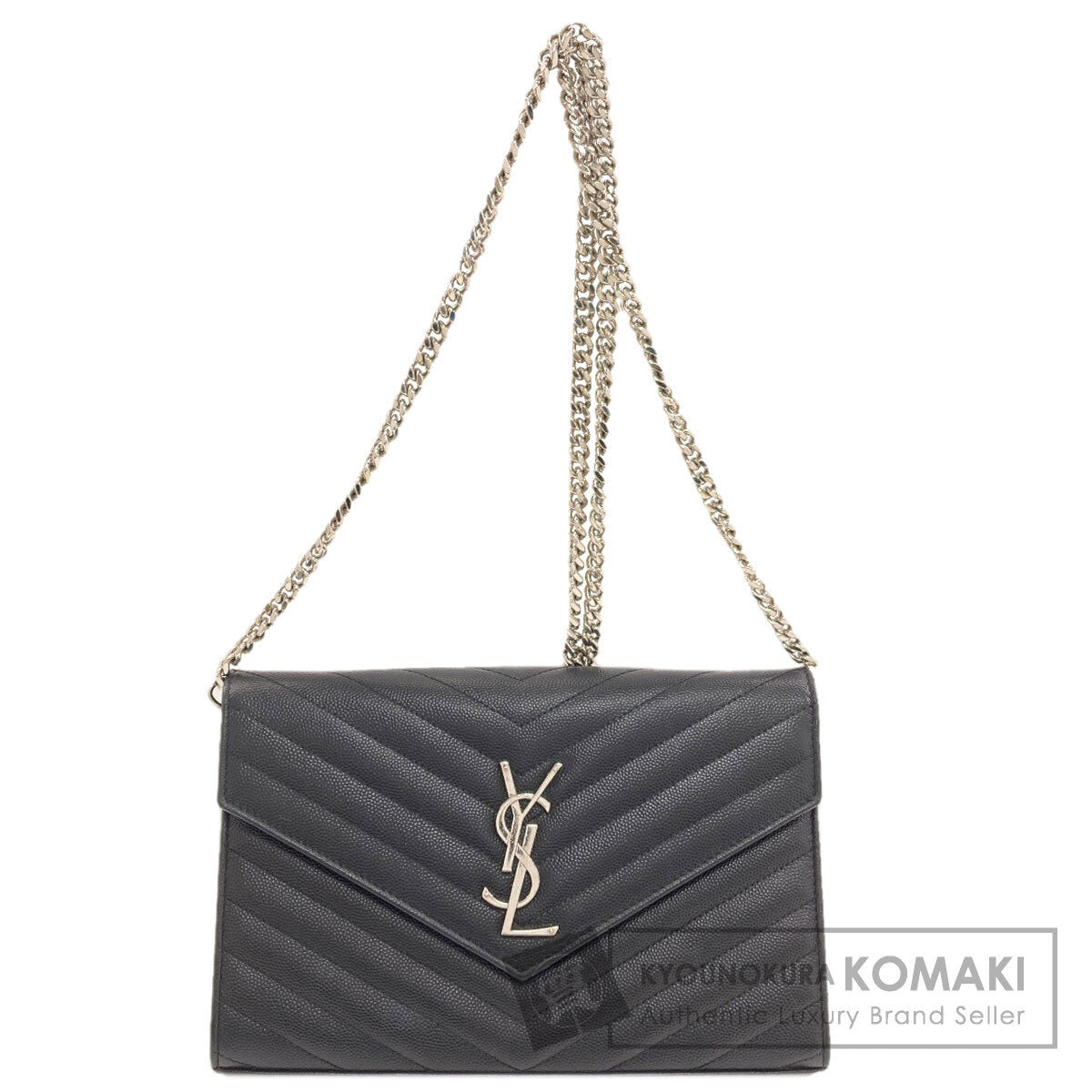 YVES SAINT LAURENT イヴ・サンローラン チェーンショルダー Vステッチ ショルダーバッグ カーフ レディース 中古