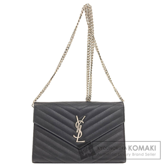 YVES SAINT LAURENT イヴ・サンローラン チェーンショルダー Vステッチ ショルダーバッグ カーフ レディース 中古