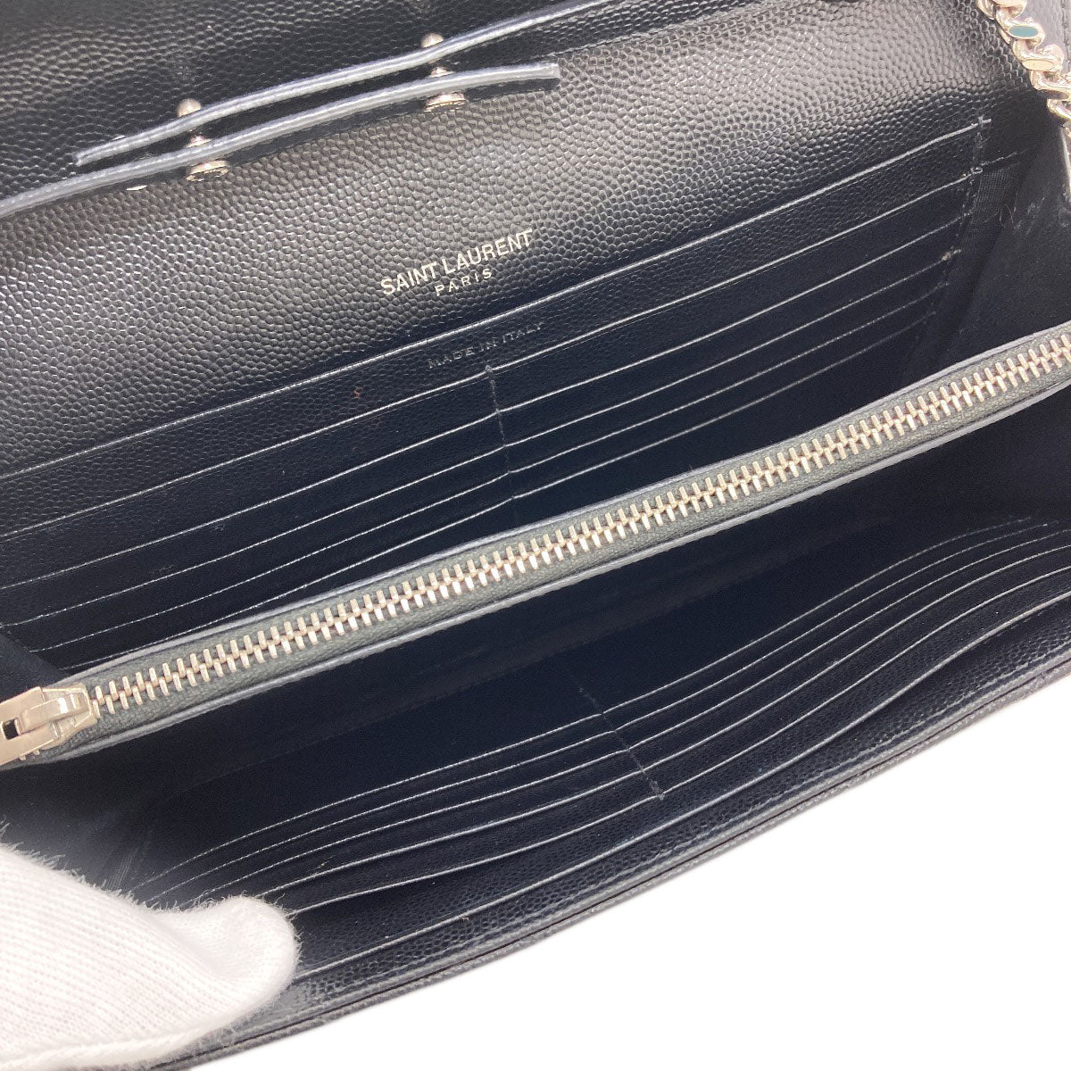 YVES SAINT LAURENT イヴ・サンローラン チェーンショルダー Vステッチ ショルダーバッグ カーフ レディース 中古