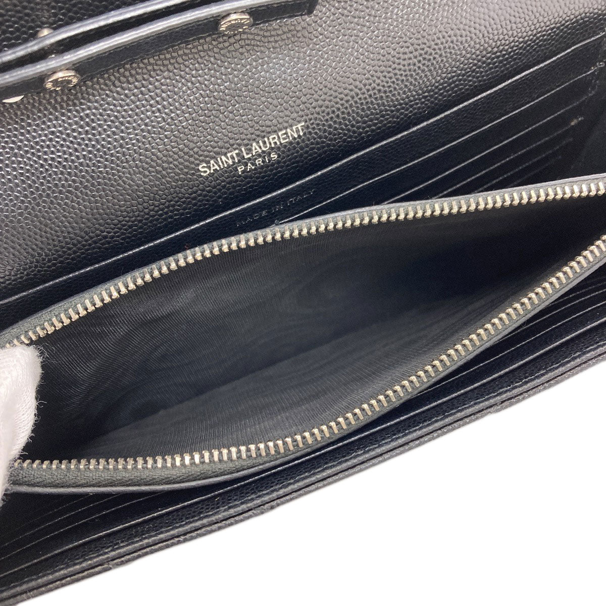 YVES SAINT LAURENT イヴ・サンローラン チェーンショルダー Vステッチ ショルダーバッグ カーフ レディース 中古