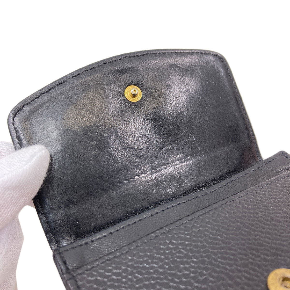 CHANEL シャネル ココマーク ステッチ ゴールド金具 コインケース グレインド カーフスキン レディース 中古