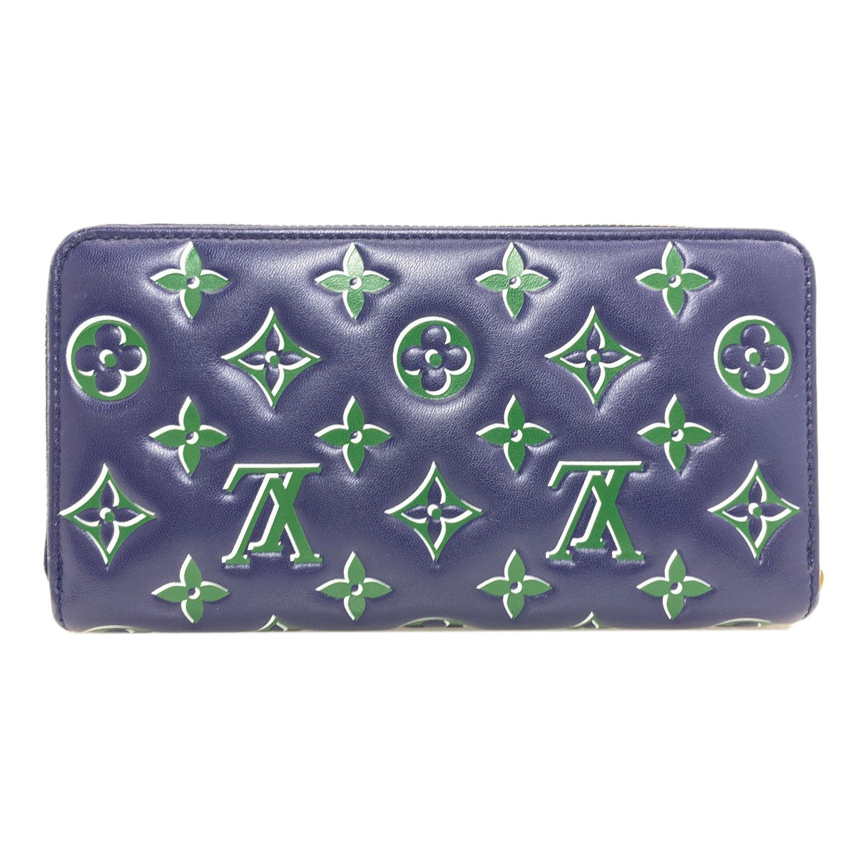 【大特価】LOUIS VUITTON ルイヴィトン 長財布 モノグラム ジッピーウォレット ブルー 青 グリーン 緑 ラウンドファスナー M82642 ラムスキン    ゴールド金具 メンズ 美品【中古品】 ルイヴィトン クッサン ジッピー・ウォレット M82642 長財布（小銭入れ