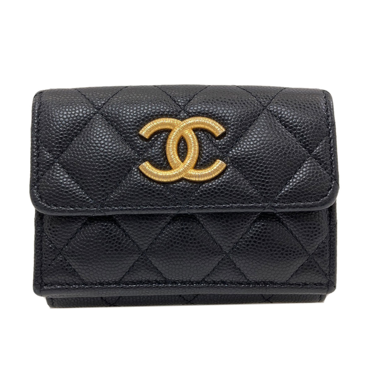 CHANEL シャネル ココマーク マトラッセ ゴールド金具 二つ折り財布（小銭入れあり） グレインド カーフスキン レディース 中古