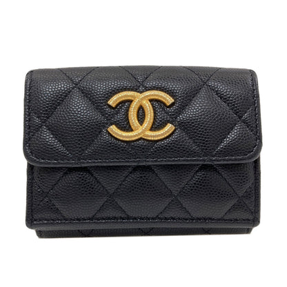 CHANEL シャネル ココマーク マトラッセ ゴールド金具 二つ折り財布（小銭入れあり） グレインド カーフスキン レディース 中古