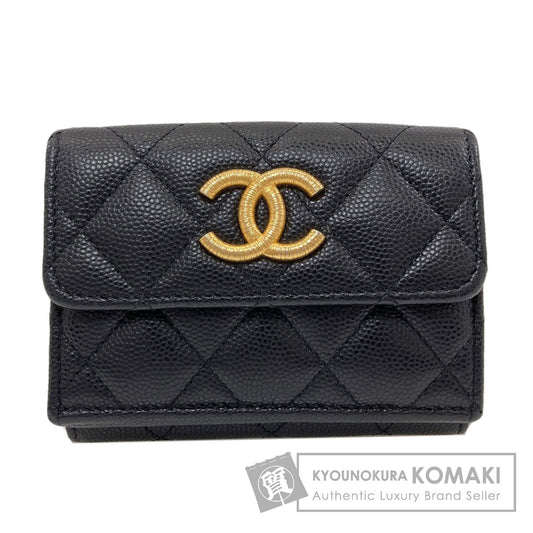 CHANEL シャネル ココマーク マトラッセ ゴールド金具 二つ折り財布（小銭入れあり） グレインド カーフスキン レディース 中古