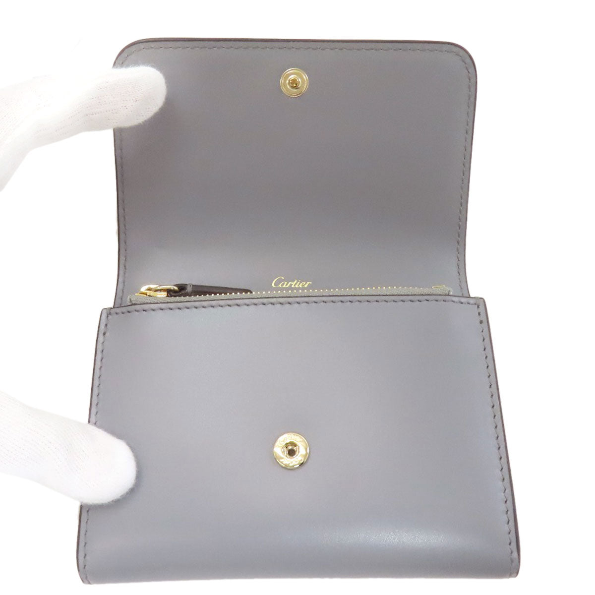CARTIER カルティエ ドゥーブルC ドゥ カルティエ コンパクトウォレット 二つ折り財布（小銭入れあり） レザー レディース 中古