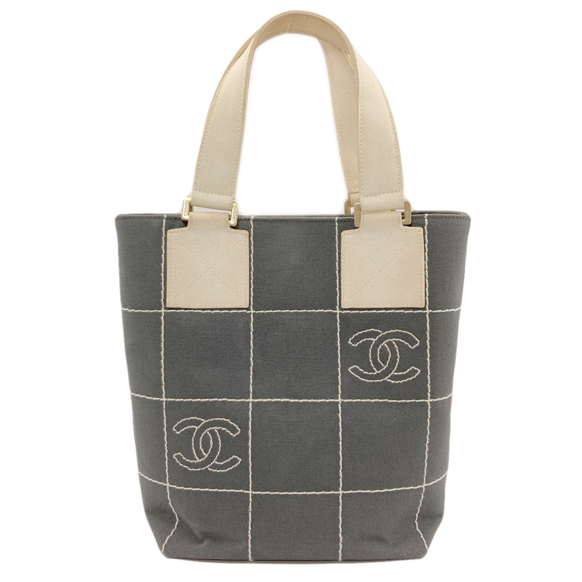 CHANEL シャネル チョコバー ゴールド金具 ハンドバッグ キャンバス レディース 中古
