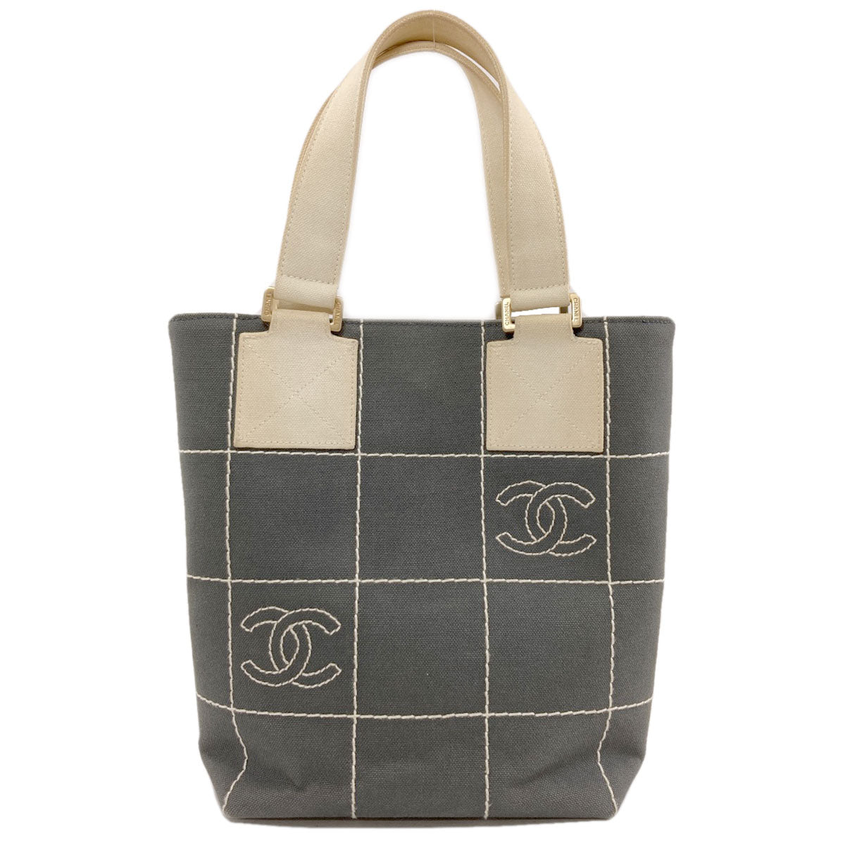 CHANEL シャネル チョコバー ゴールド金具 ハンドバッグ キャンバス レディース 中古