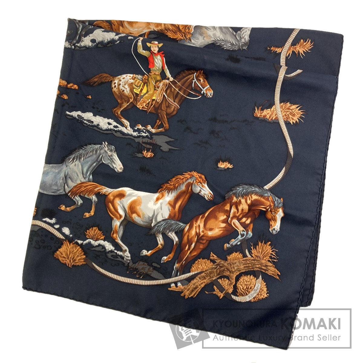 エルメス カレ90 LES MUSTANNGS 野生馬 スカーフ 中古 商品画像1