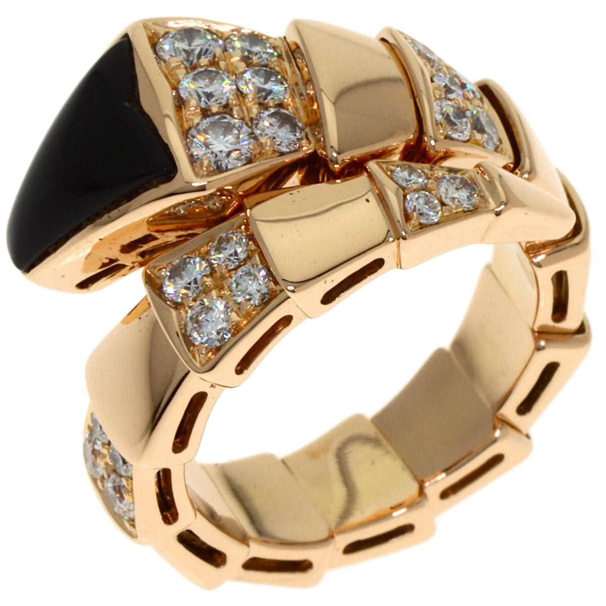 BVLGARI ブルガリ セルペンティ オニキス ダイヤモンド Sサイズ リング・指輪 K18PG レディース 中古