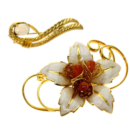 SELECT JEWELRY セレクトジュエリー フラワーモチーフ 2点セット ブローチ GP レディース 中古